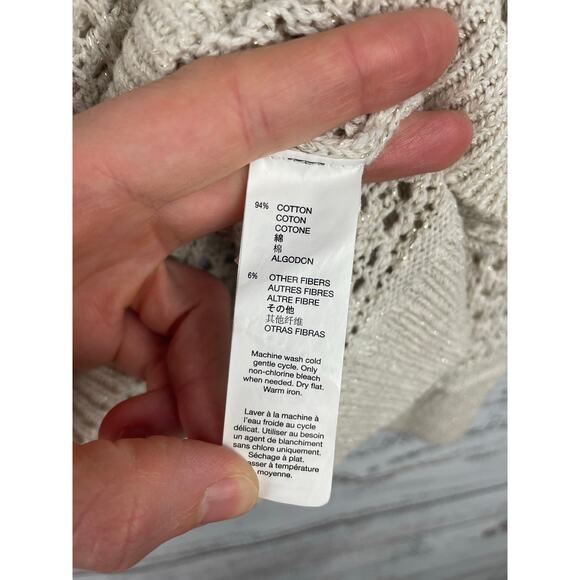 Gap Open Knit Crewneck Sweater Cream Medium Coastal Nautical Beachy Minimalist - Picture 6 of 9